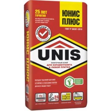 Плиточный клей для керамогранита и любой плитки Юнис Плюс Unis 25 кг