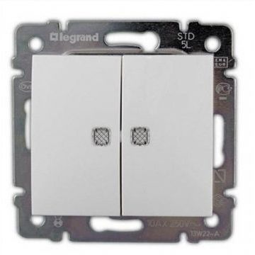 Переключатель двухклавишный с подсветкой Legrand Valena 774212 (белый)