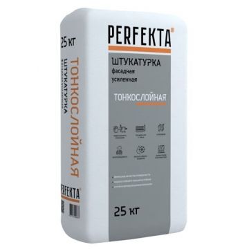 Штукатурка цементная фасадная усиленная для машинного нанесения Perfekta Тонкослойная (серая), 25 кг