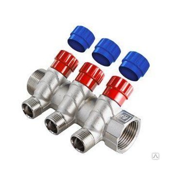 Коллектор регулируeмый Valtec 3/4" внутр(г)х3 отвода 1/2" нар(ш)х3/4" нар(ш) регулируeмый